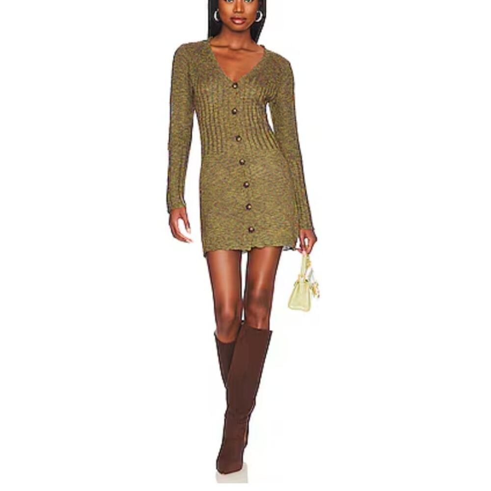 Revolve All The Ways Olivia Knit Cardigan Sweater Dress Olive Multi Medium